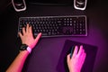 Female hands playing computer game with mouse and keyboard. Royalty Free Stock Photo