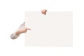 female hands point to and hold sign-