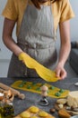 Female hands, process of preparation homemade italian pasta, ravioli