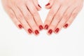 Female hands with professional red manicure Royalty Free Stock Photo