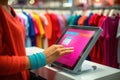 Female hands of a salesperson on a cash register in a store. Making a purchase. Royalty Free Stock Photo