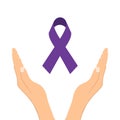 Female hands showing purple awareness ribbon. Awareness month and World cancer day concept.For a poster or banner