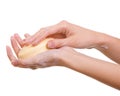 Female hands in soapsuds isolated Royalty Free Stock Photo