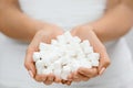 Female Hands With Sugar Cubes. Royalty Free Stock Photo