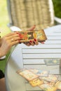 female hands with tarot cards Royalty Free Stock Photo