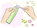 Female hands with toothpaste and brush. Squeeze toothpaste onto the brush.