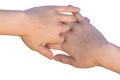 Female hands are touching with interlaced fingers