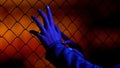 Female hands touching wire fence, woman trying to escape from maniac, crime