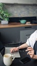 Female hands typing on computer keyboard closeup, business woman or student using laptop at home, online learning Royalty Free Stock Photo