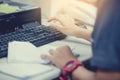 Female hands typing keyboard for input data Royalty Free Stock Photo