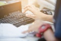 Female hands typing keyboard for input data Royalty Free Stock Photo