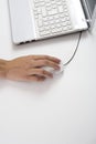 Female hands typing on keyboard, white computer Royalty Free Stock Photo