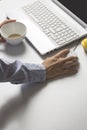 Female hands typing on keyboard, white computer Royalty Free Stock Photo