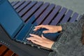 Female hands typing laptop keyboard close up Royalty Free Stock Photo