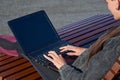 Female hands typing laptop keyboard close up Royalty Free Stock Photo