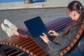 Female hands typing laptop keyboard close up Royalty Free Stock Photo