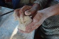 Female hands using flour in baking dough to make bread Royalty Free Stock Photo