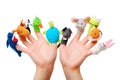 Female hands wearing 10 finger puppets