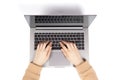 Female hands working on new laptop  on white background Royalty Free Stock Photo