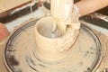 Female hands working on pottery wheel Royalty Free Stock Photo