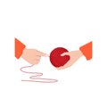 Female hands wounding a red thread on a ball. Yarn hank, knitting concept. Hand drawn vector icon, isolated on the white Royalty Free Stock Photo