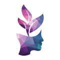 Female head with brain tree logo concept. Royalty Free Stock Photo