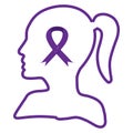 Female head with purple ribbon inside