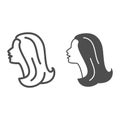 Female head silhouette line and solid icon, 8 March concept, Woman profile sign on white background, Beautiful female Royalty Free Stock Photo