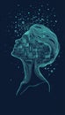 Female Head Silhouette, Motherboard Patterns, Binary Code, Turquoise, Dark Background, Vector Art Royalty Free Stock Photo