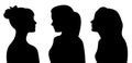 Female head profiles. Black and white silhouettes. Royalty Free Stock Photo