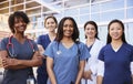 Female healthcare colleagues standing outside hospital Royalty Free Stock Photo