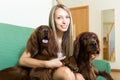 Female with her pets Royalty Free Stock Photo