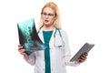 Woman doctor with X-ray and tablet