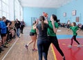 Female high school basketball team from eastern europe playing game Royalty Free Stock Photo