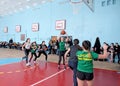 Female high school basketball team from eastern europe playing game Royalty Free Stock Photo