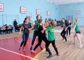 Female high school basketball team from eastern europe playing game Royalty Free Stock Photo