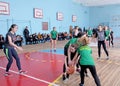 Female high school basketball team from eastern europe playing game Royalty Free Stock Photo