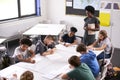 Female High School Tutor Standing By Table With Students Teaching Lesson Royalty Free Stock Photo