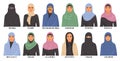 Female hijabs of different types set vector illustration Royalty Free Stock Photo