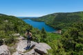 Female hiker enjoying the view in Maine Royalty Free Stock Photo