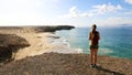 Female hiker enjoying view of Playas de Papagayo beaches in Lanz Royalty Free Stock Photo