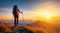 Female hiker exploring mountain landscape for outdoor adventure, motivation, and nature exploration Royalty Free Stock Photo