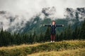 Female hiker feeling free enjoys the Carpathian nature Royalty Free Stock Photo