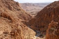 Female hiker posing in a narrow canyon in Judaean Desert, Israel