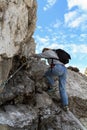 Female hiker in via ferrata Royalty Free Stock Photo