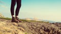 Female hiker wearing hiking boots Royalty Free Stock Photo