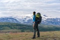 Female hikers enjoying scenic view of Eyjafjallajokull volcano. Royalty Free Stock Photo