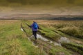 Female hill walker in the Yorkshire Dales