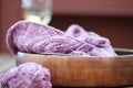 Female hobby knitting. Knitting project in progress Royalty Free Stock Photo