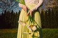 Female hold calla flowers Royalty Free Stock Photo